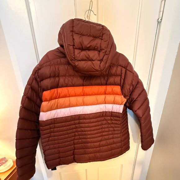 Womens Cotopaxi Maroon Fuego Multicolor Retro Quilted Down Jacket - Picture 2 of 4